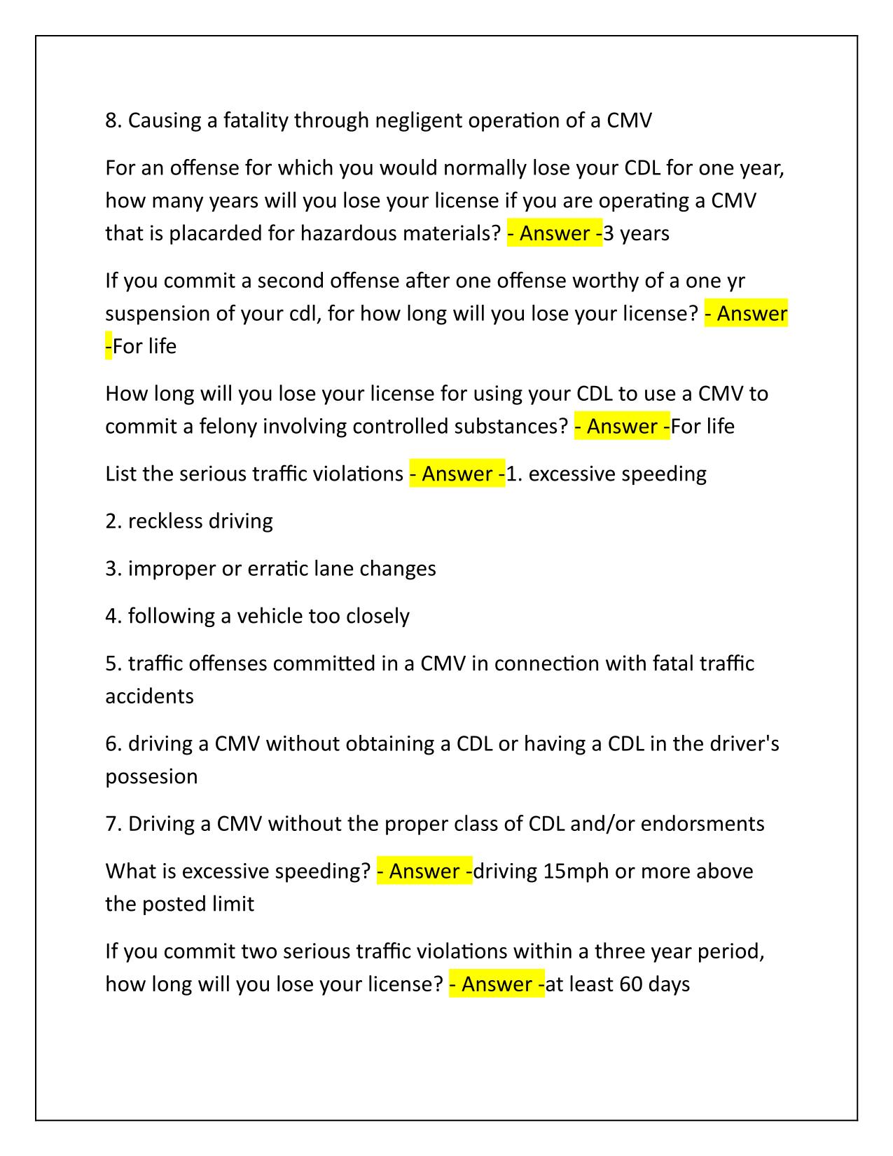 Texas CDL Questions and Correct Solutions 2025-2026 Update