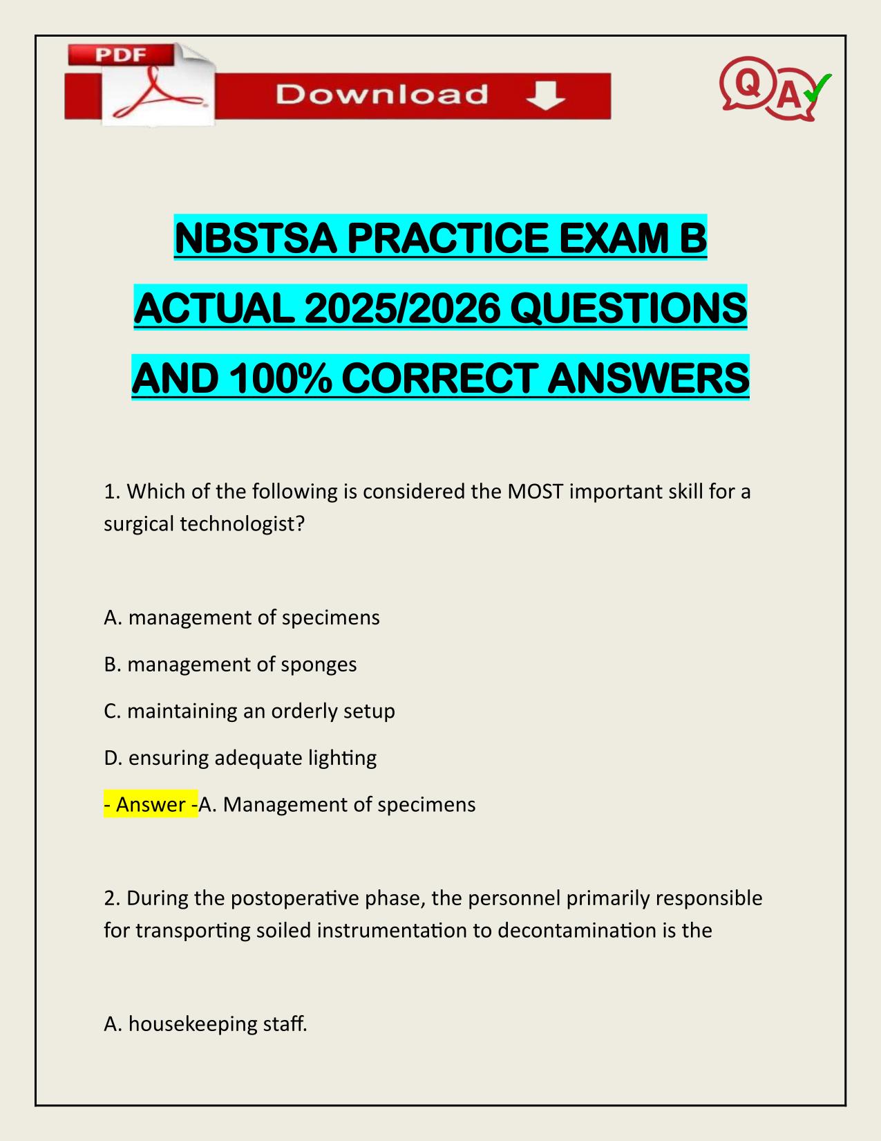 NBSTSA PRACTICE EXAM B ACTUAL 2025/2026 WITH CORRECT ANSWERS