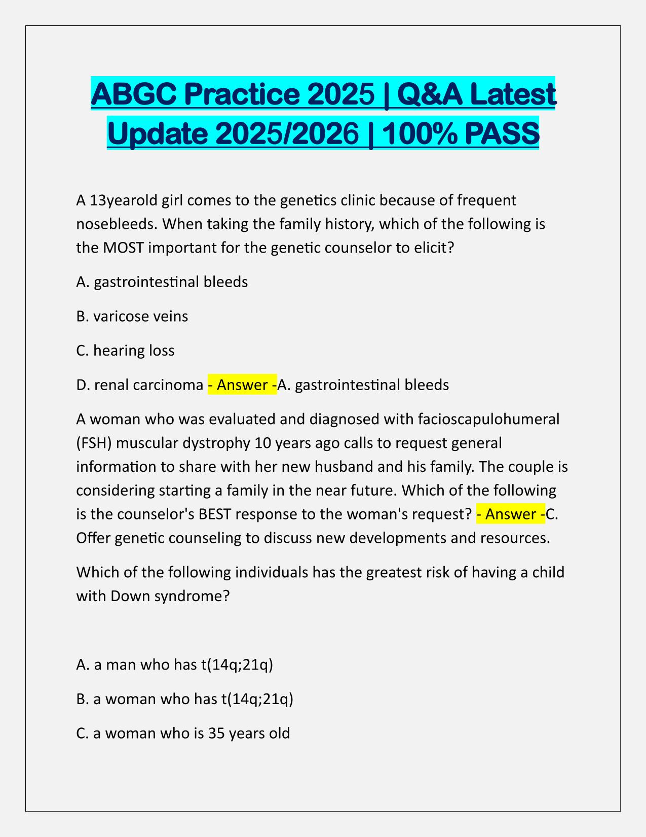 ABGC Practice EXAM 2025 Updated