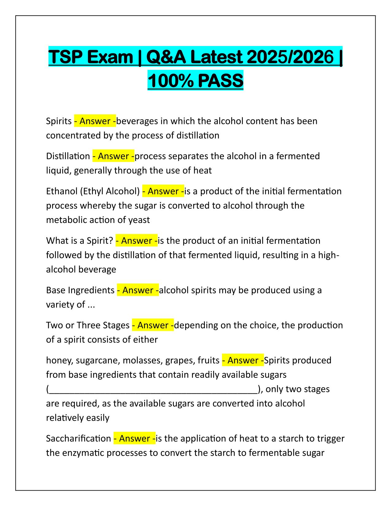 TSP Exam Questions and Correct Answers Latest Update