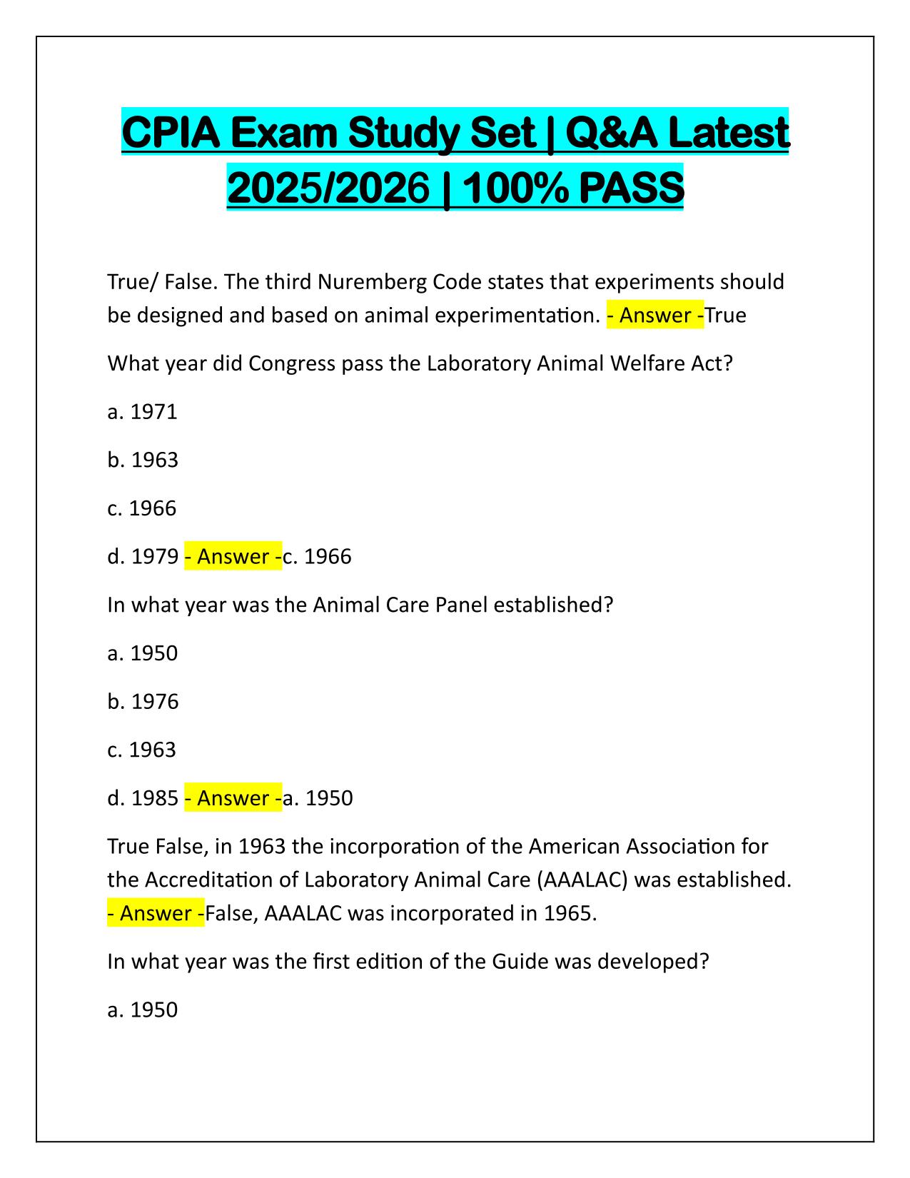 CPIA Exam Study Set Correctly Answered Latest Update