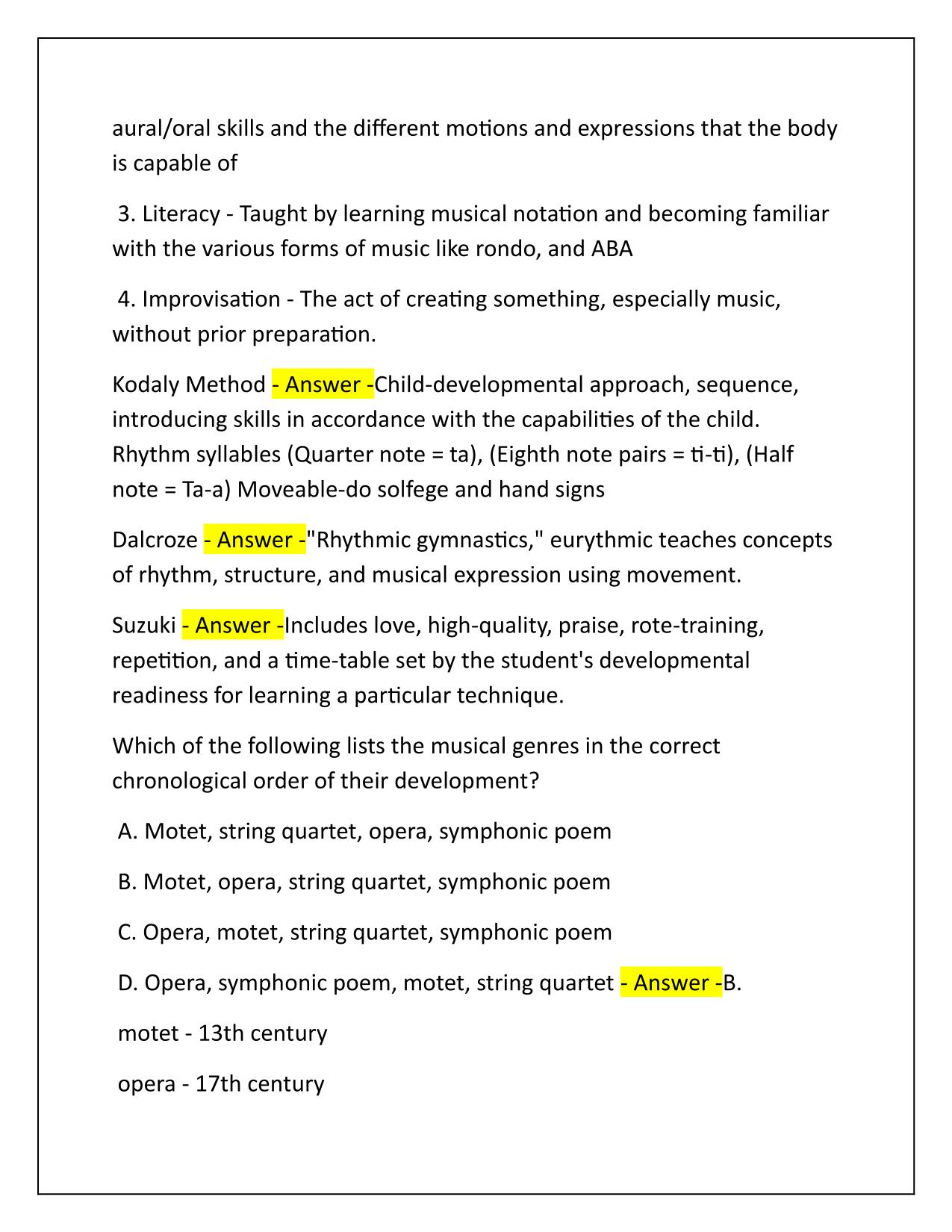 Music Content Knowledge 5113 Exam Q&A Latest Update