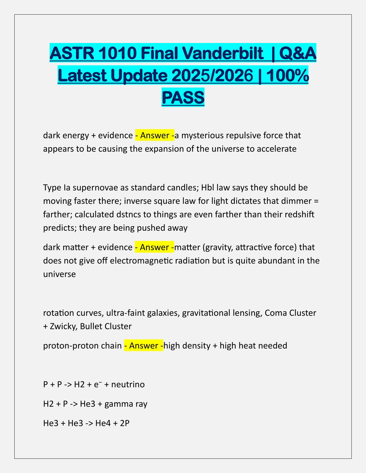 ASTR 1010 Final Vanderbilt Q&A Latest Update