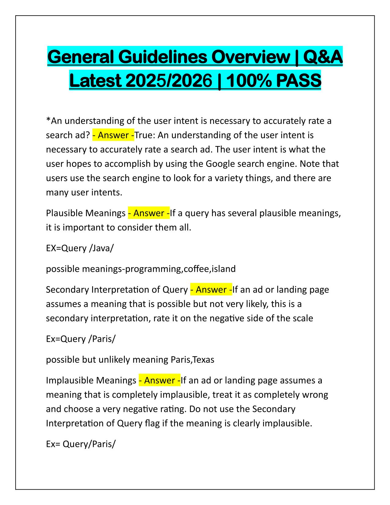 General Guidelines Overview Questions and Correct Answers Latest Update