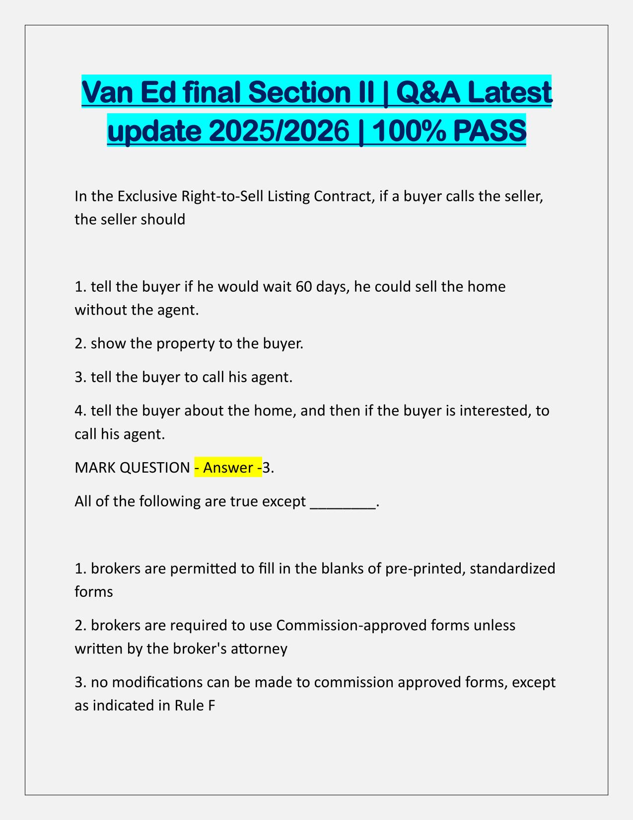 Van Ed final Section II Q&A Latest Update