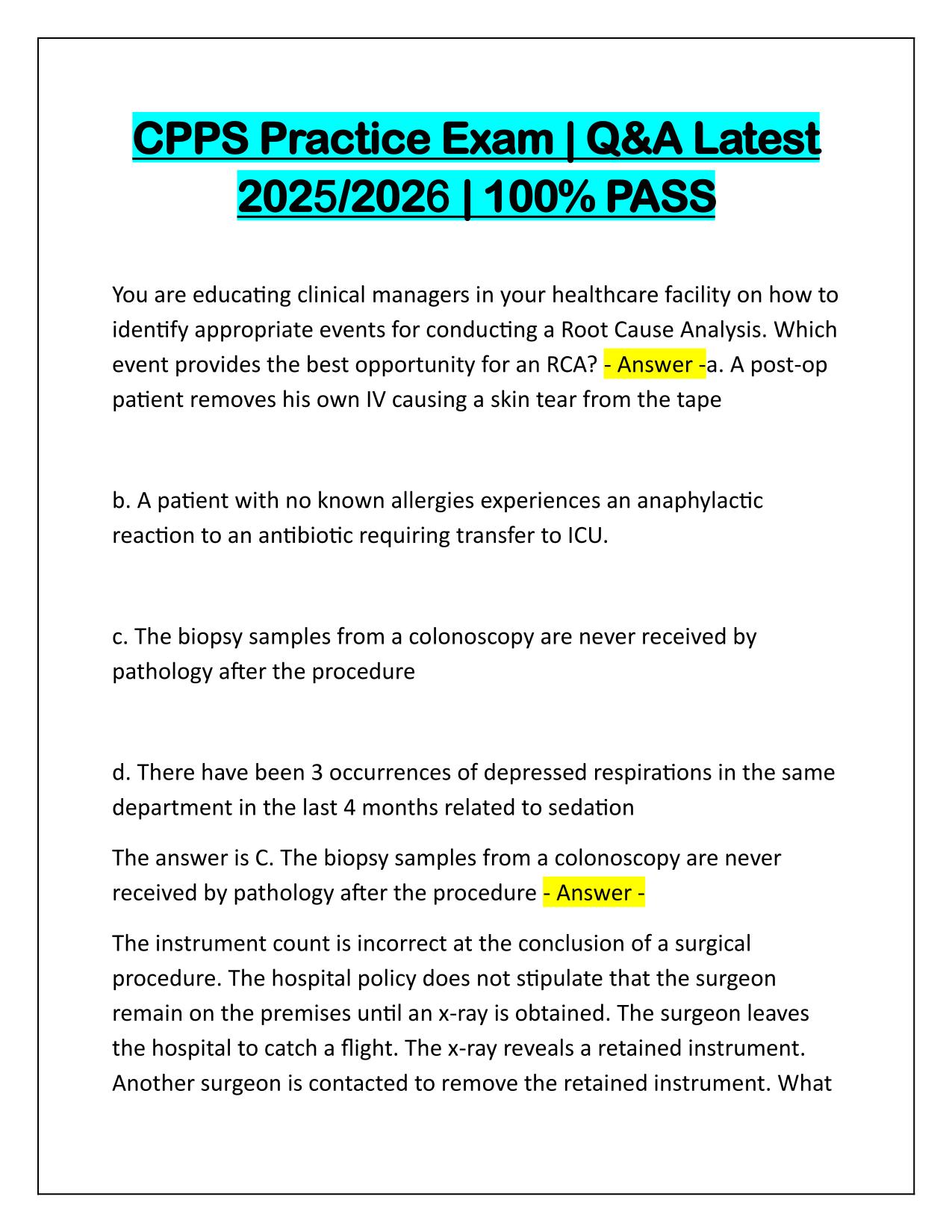 CPPS Practice Exam Correctly Answered Latest Update