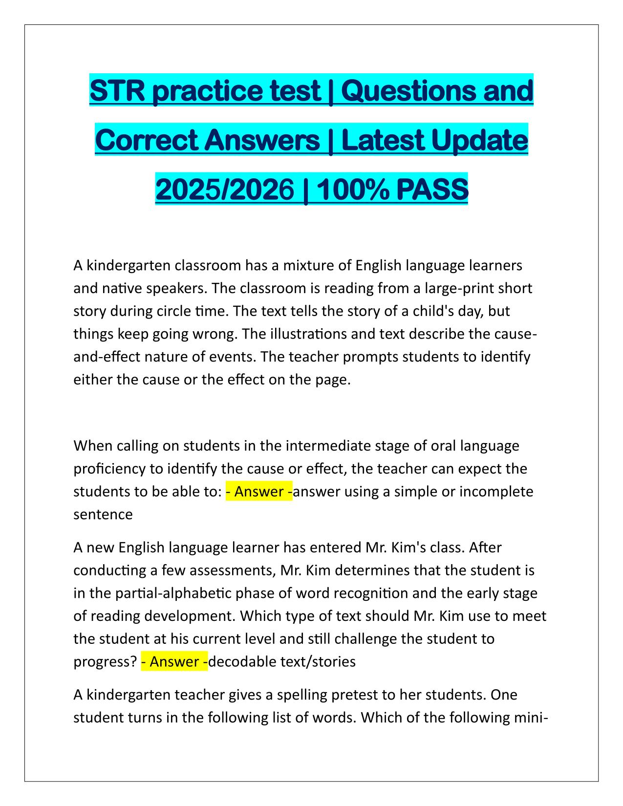 STR practice test Questions and Answers
