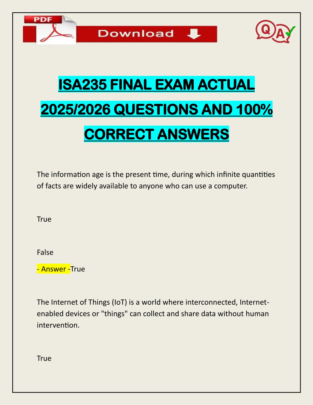 BUNDLE FOR ISA 235 EXAMS ACTUAL 2025/2026 LATEST