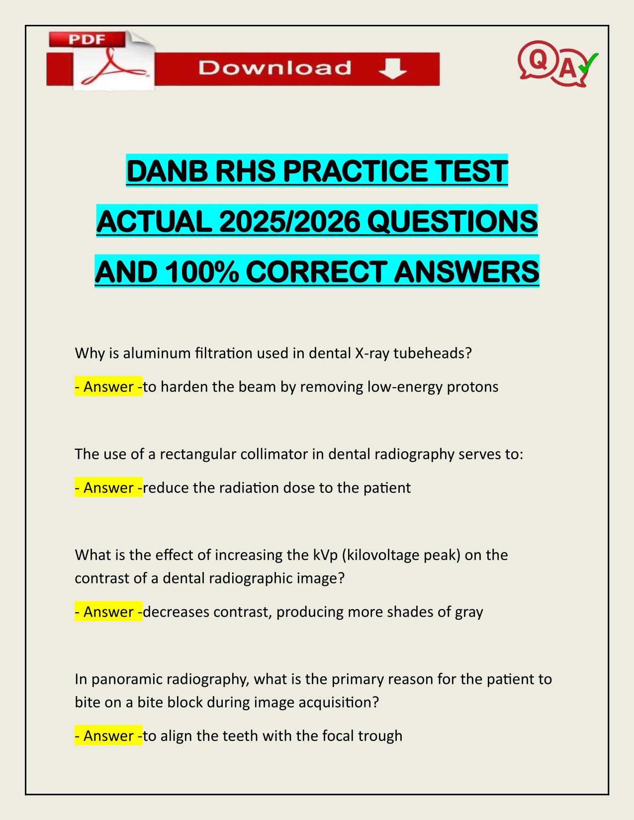 DANB RHS PRACTICE TEST ACTUAL 2025/2026