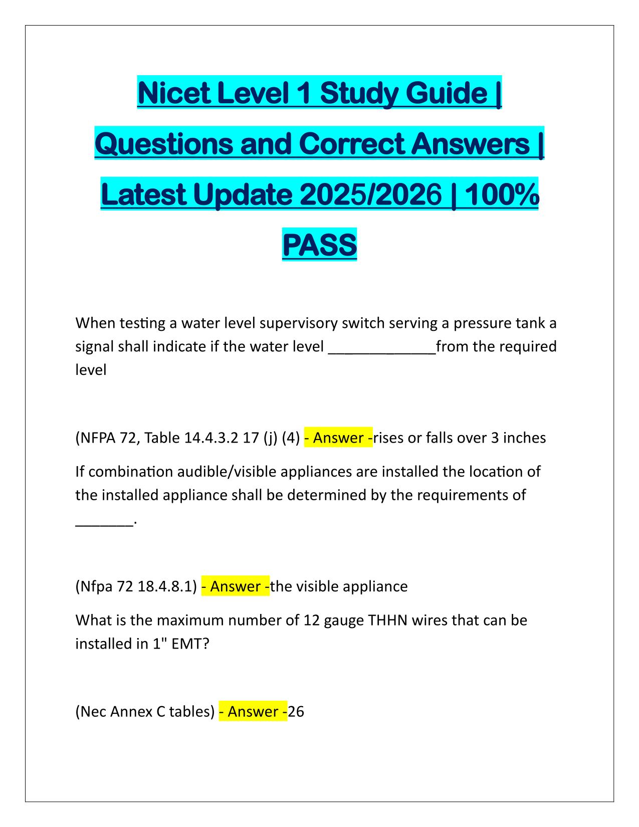 Nicet Level 1 Study Guide Questions and Verified Answers