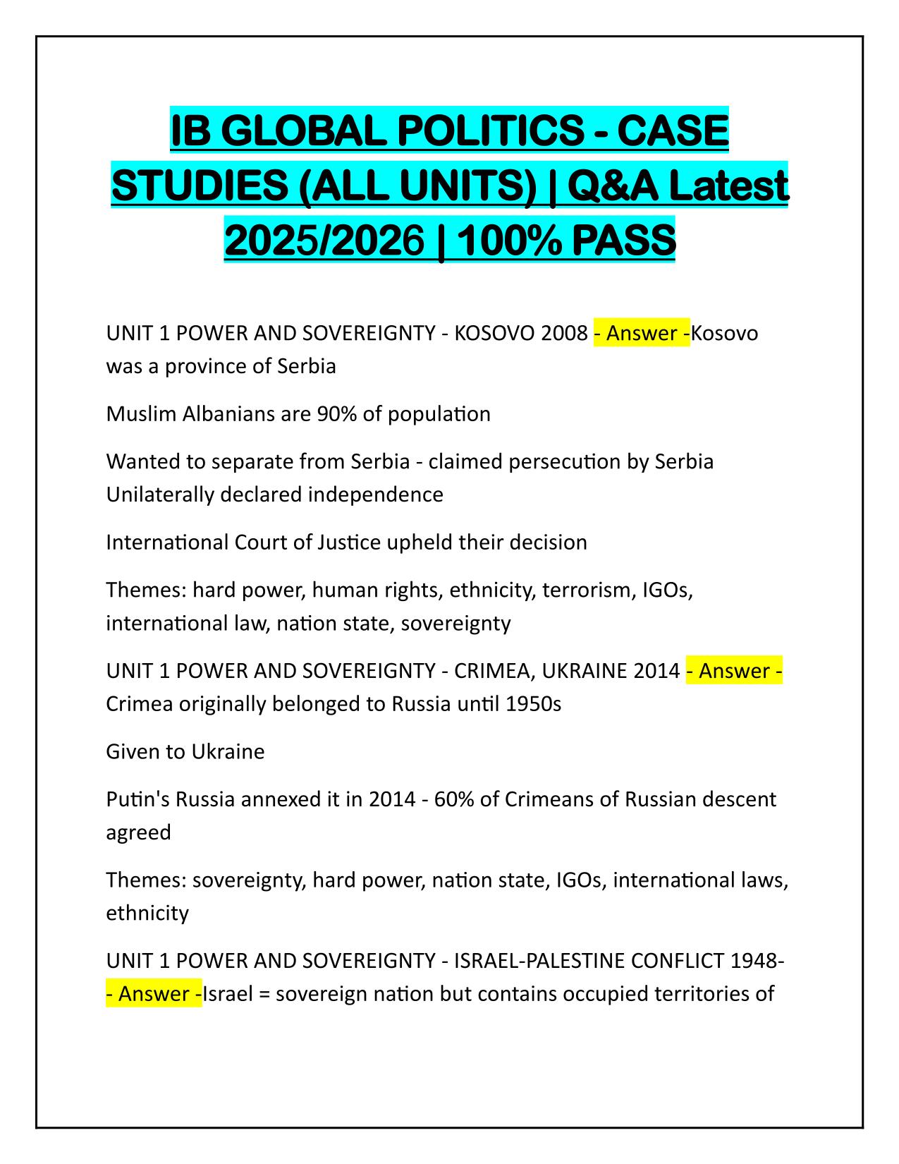 IB GLOBAL POLITICS CASE STUDIES ALL UNITS Q&A Latest Update