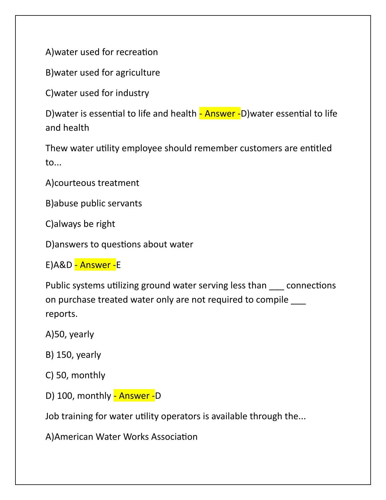 TCEQ Class D water operator license Q&A Latest Update