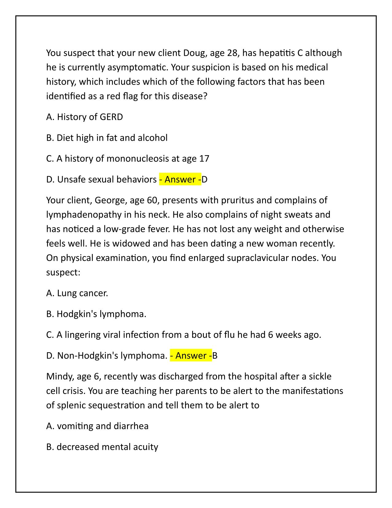 Hematological and Immune Problems-Chapter 18-Dunphy Q&A Latest Update