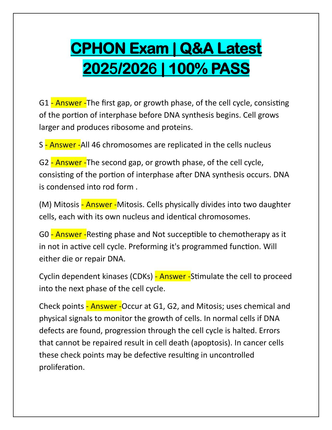 CPHON Exam Questions and Verified Answers Latest 2025 Update