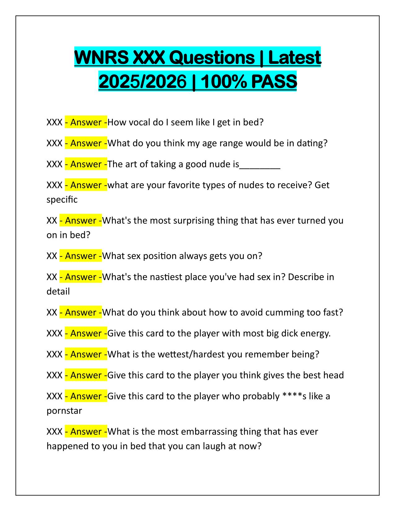 WNRS XXX Questions Latest Update