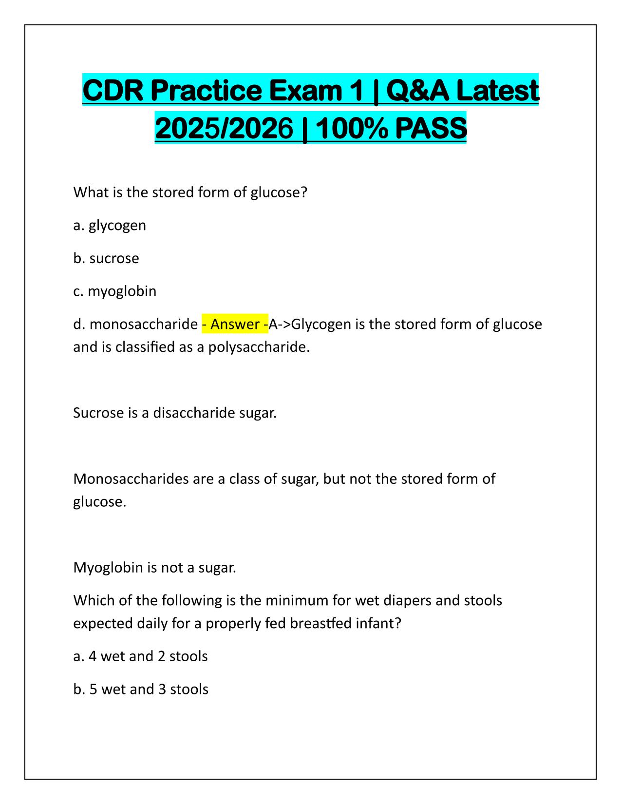 CDR Practice Exam 1 Correctly Answered Latest Update 2025