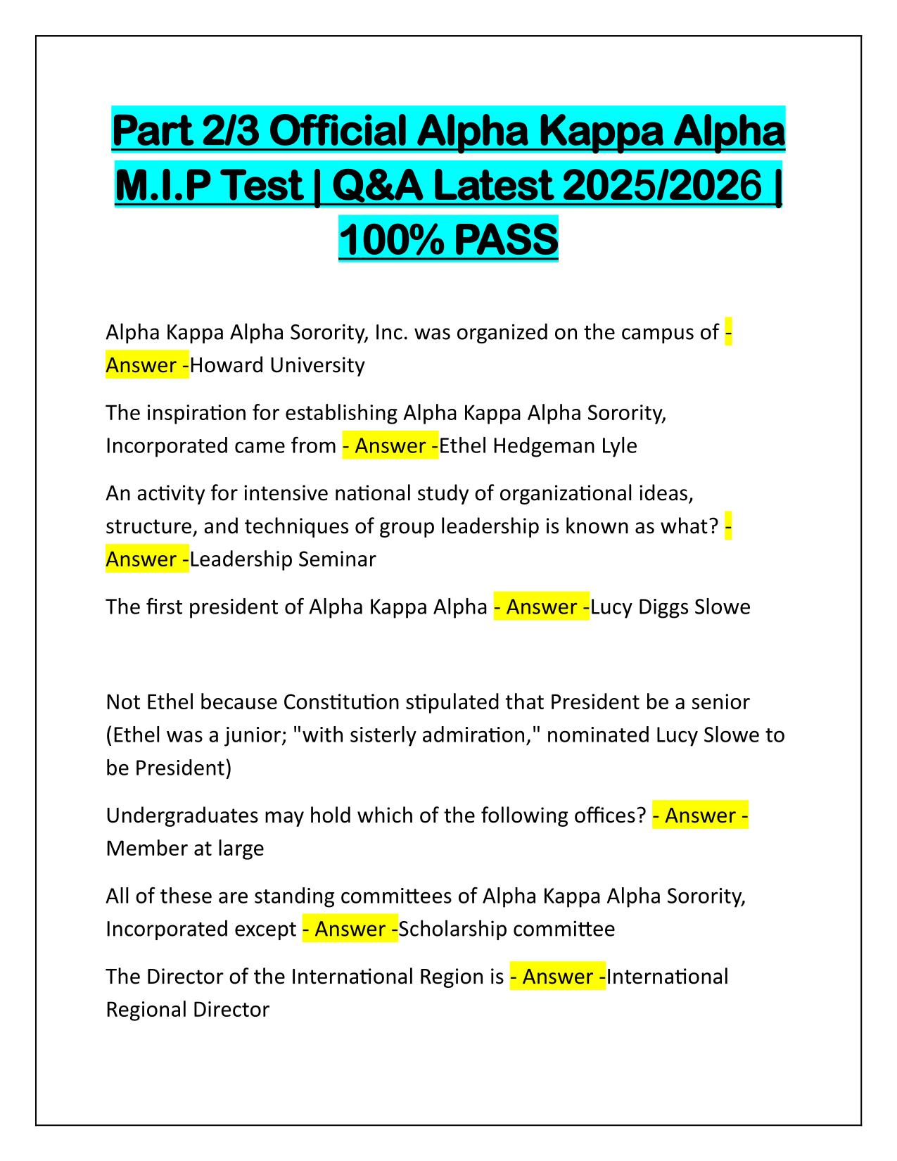 Package Deal for Alpha Kappa Alpha MIP Exams Q&A Latest Update 2025-2026