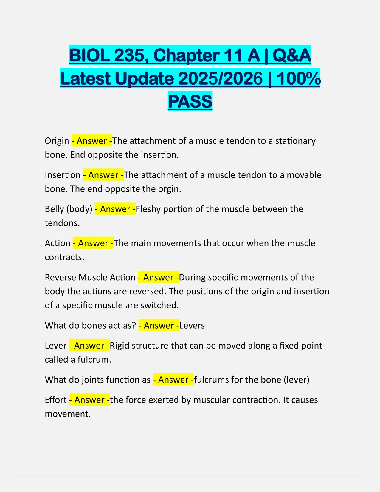 BIOL 235 Chapter 11 A Q&A Latest Update