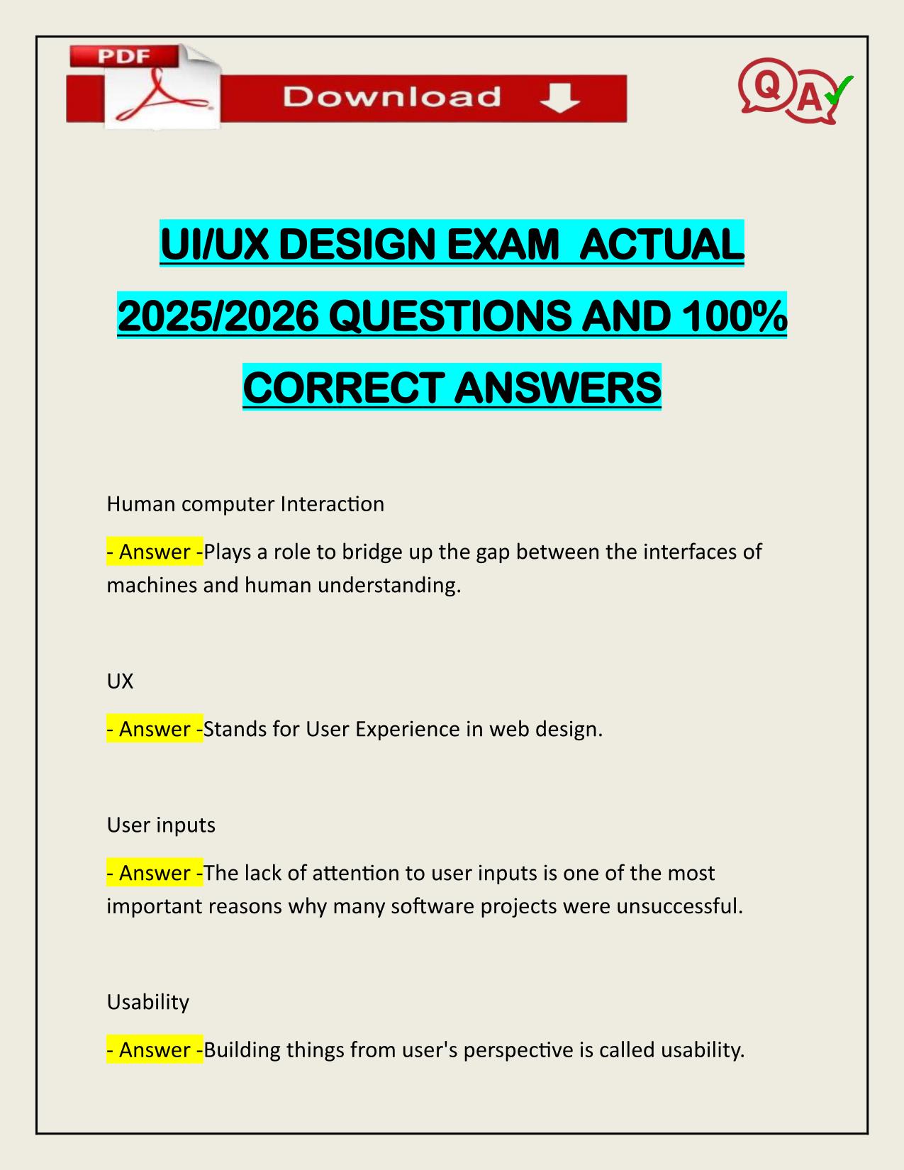 UI/UX DESIGN EXAM ACTUAL 2025/2026 WITH CORRECT ANSWERS
