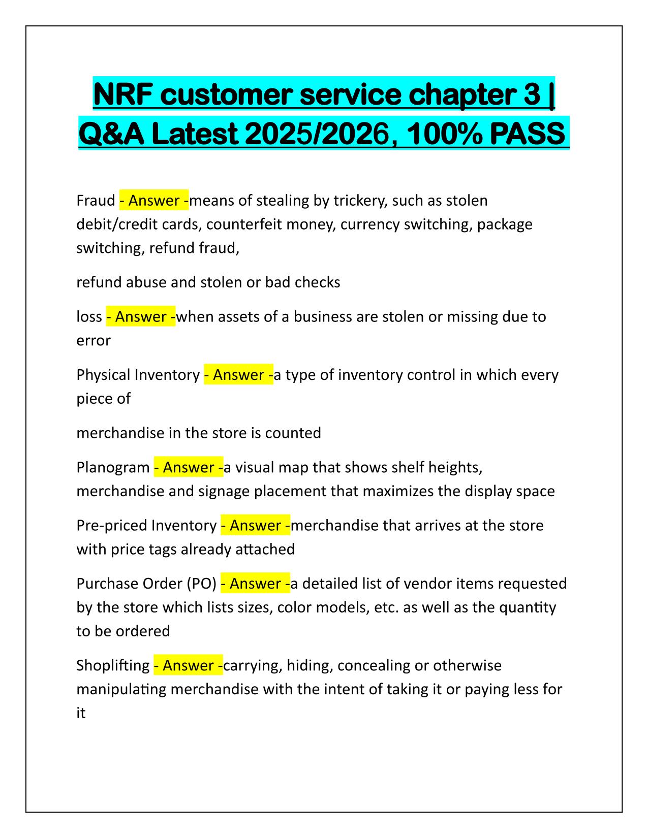 NRF customer service chapter 3 Correctly Answered 2025
