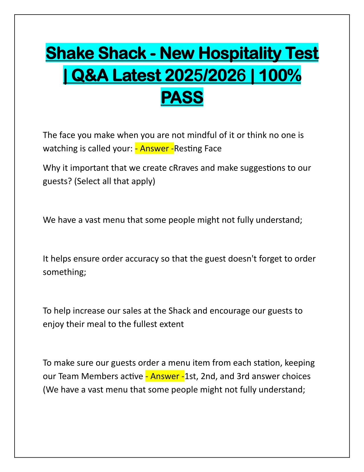Shake Shack-New Hospitality Test Q&A Latest Update