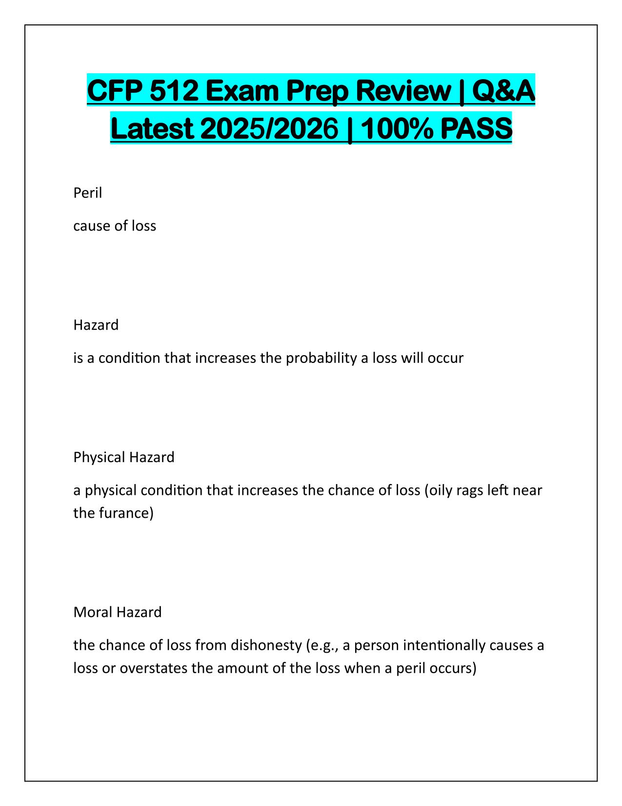 CFP 512 Exam Prep Review Correctly Answered Latest Update