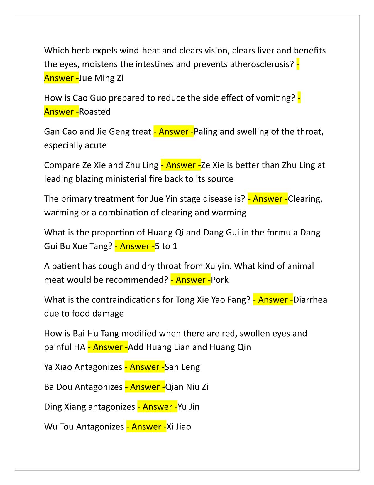 NCCAOM Herbs Q&A Latest Update