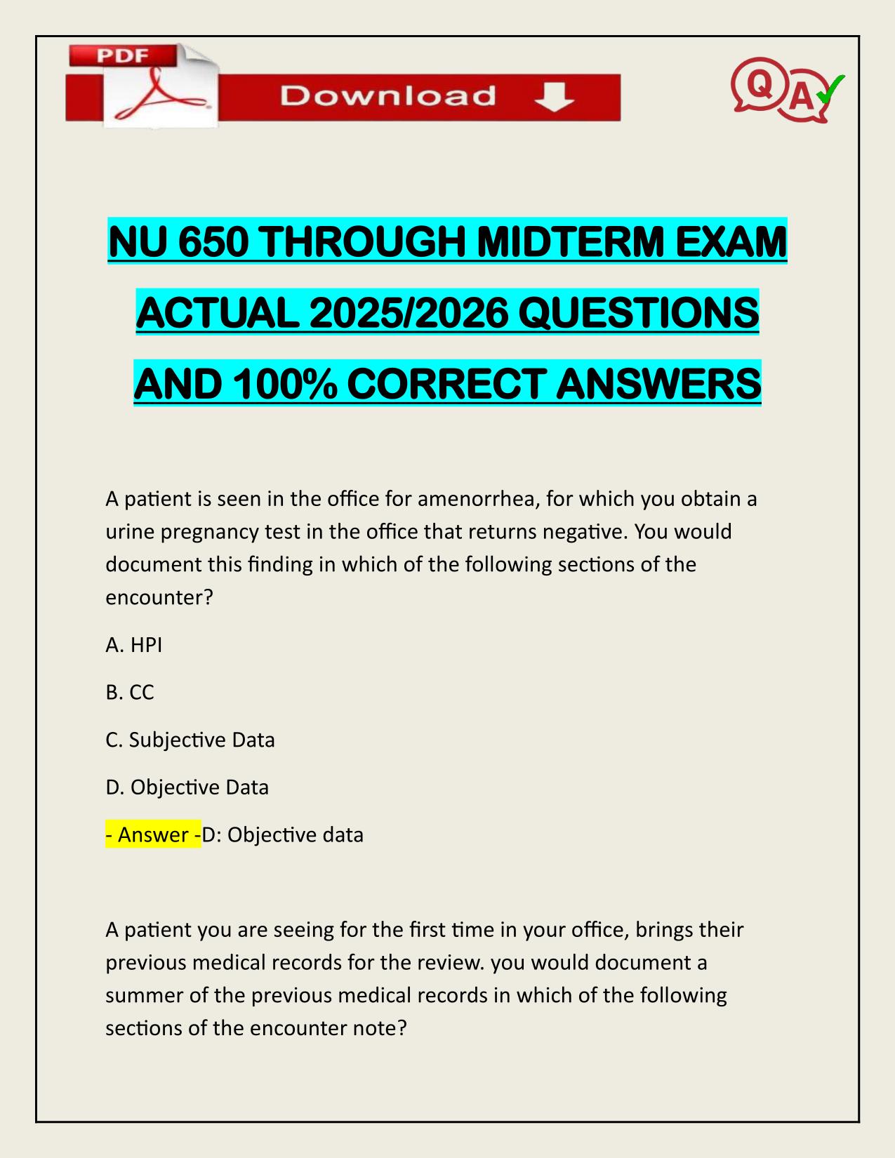 NU 650 THROUGH MIDTERM EXAM ACTUAL 2025/2026