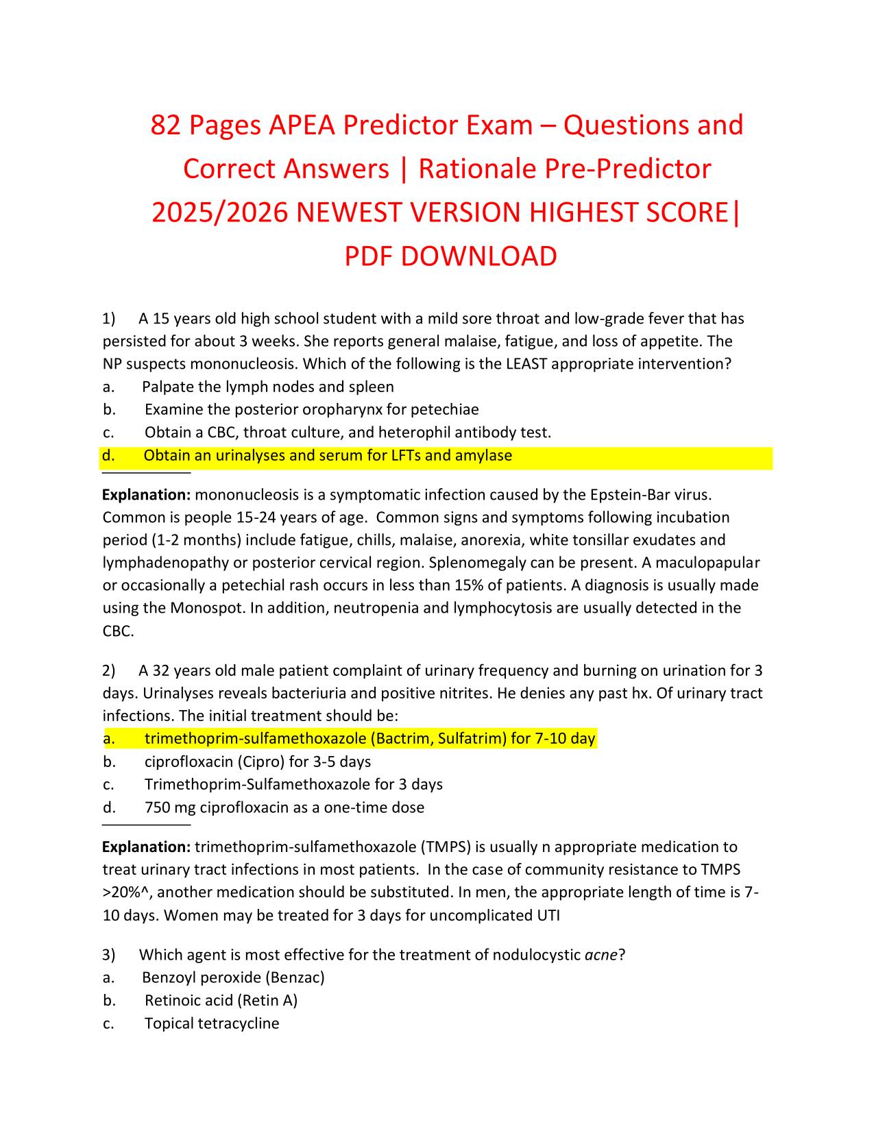 APEA Predictor Exam Q&A Latest Update 2025/2026