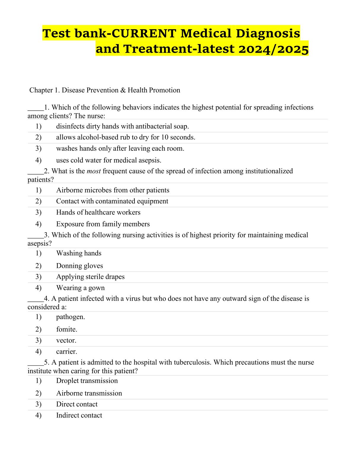 TEST BANK For Current Medical Diagnosis And Treatment 2025 Update 64th Edition By Maxine Papadakis All Chapters ISBN 9781266266232