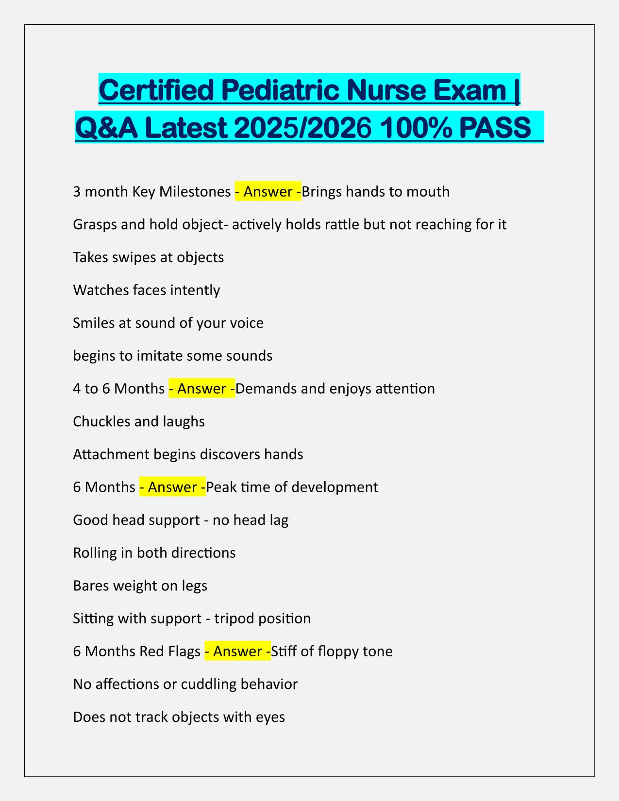 Certified Pediatric Nurse EXAM Q&A Latest Update