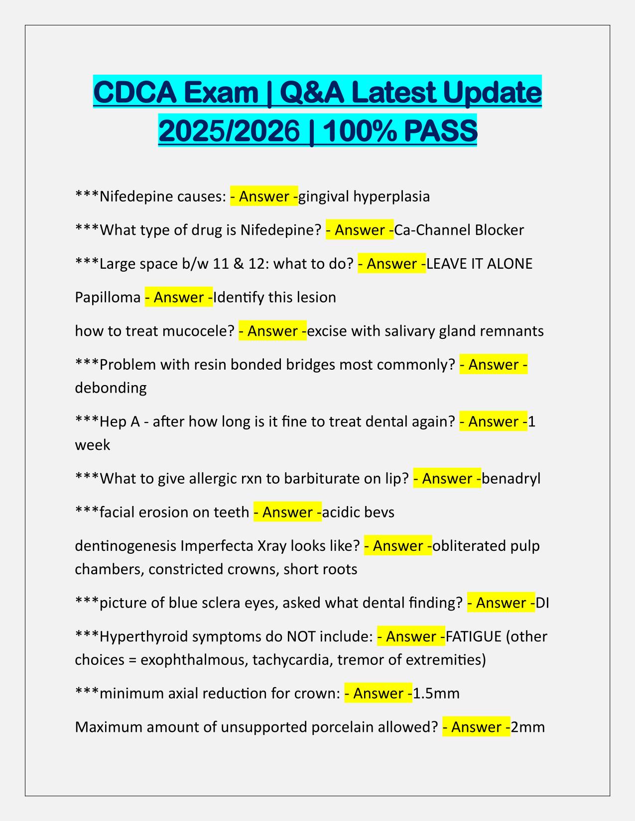 Bundle for CDCA DSE OSCE EXAMS Q&A Latest Update