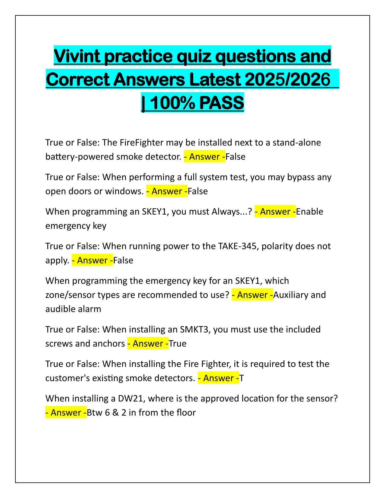Bundle for Vivint Exams Questions and Correct Answers Latest Update 2025-2026