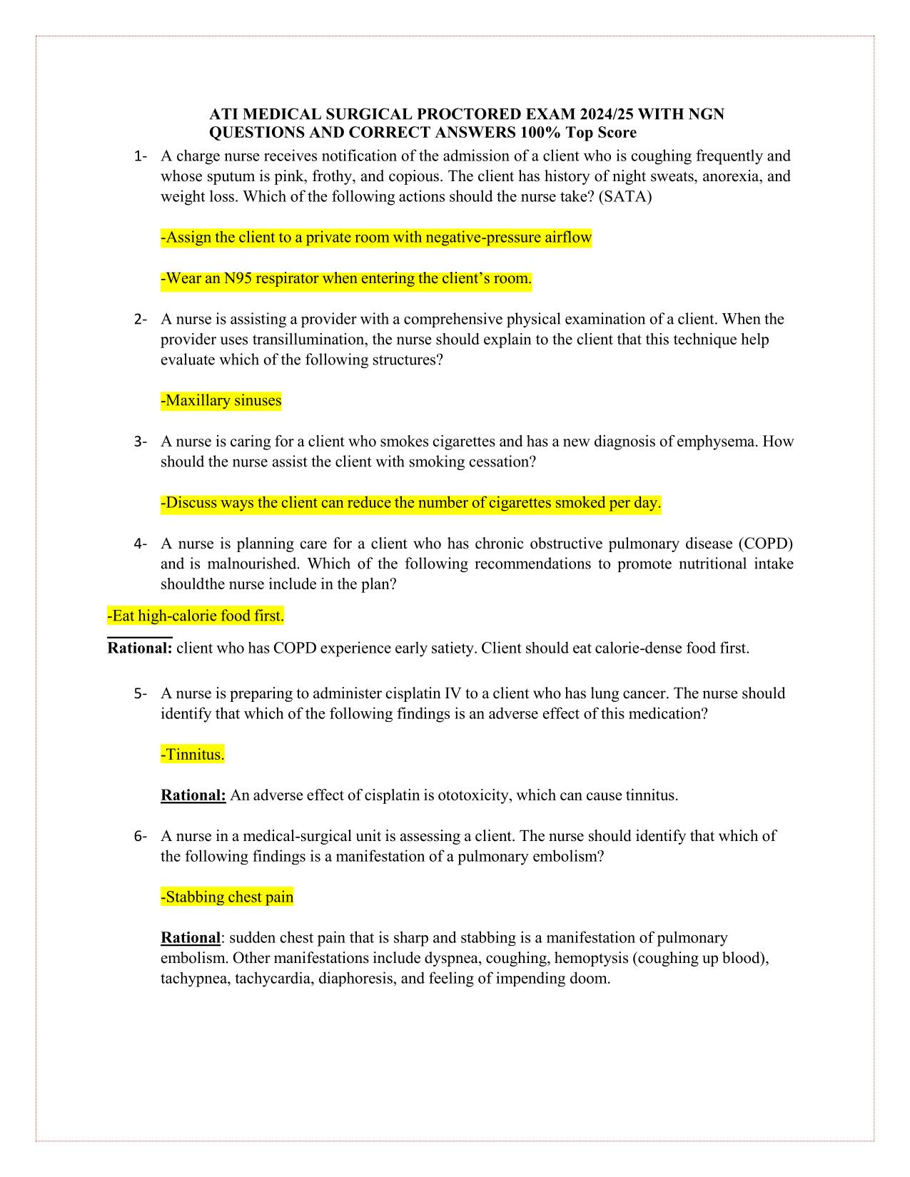 ATI MEDICAL SURGICAL PROCTORED EXAM 2025/2026 WITH NGN QUESTIONS AND CORRECT ANSWERS 100% Top Score