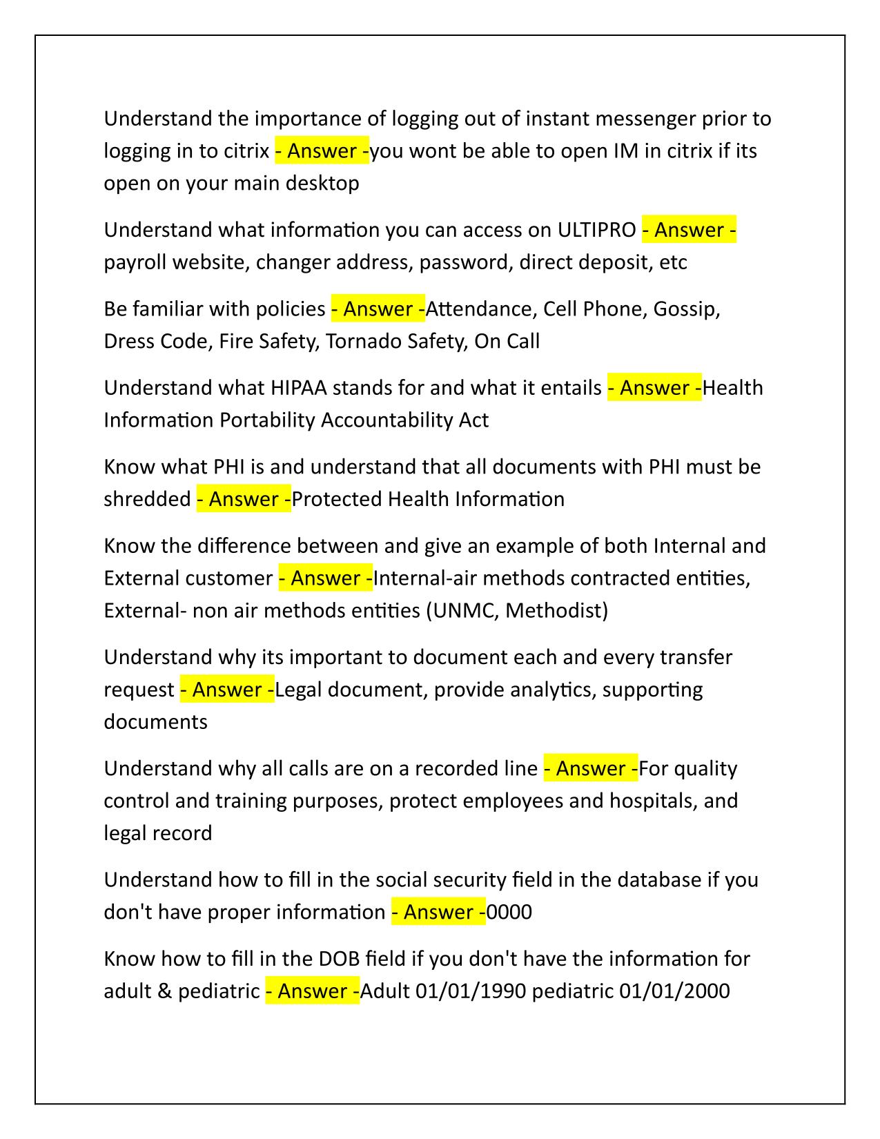 AirMethods PAC Study Guide Q&A Latest Update