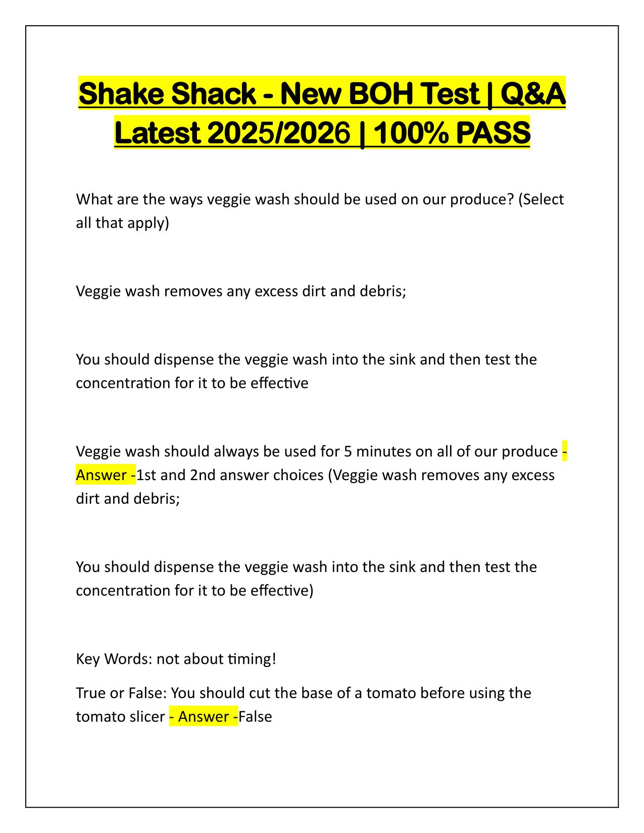 Shake Shack-New BOH Test Q&A Latest Update