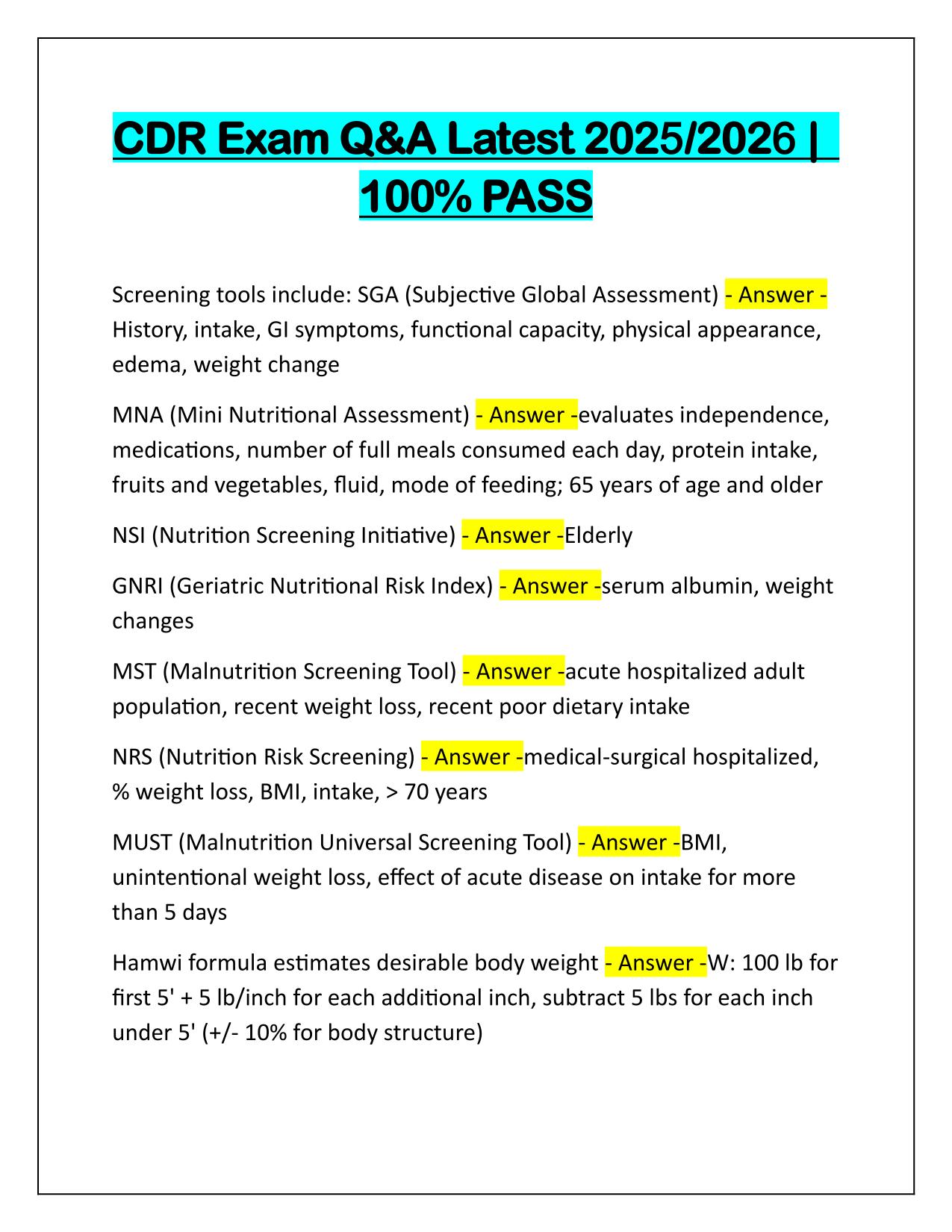CDR Exam Q&A Latest 2025 Updated