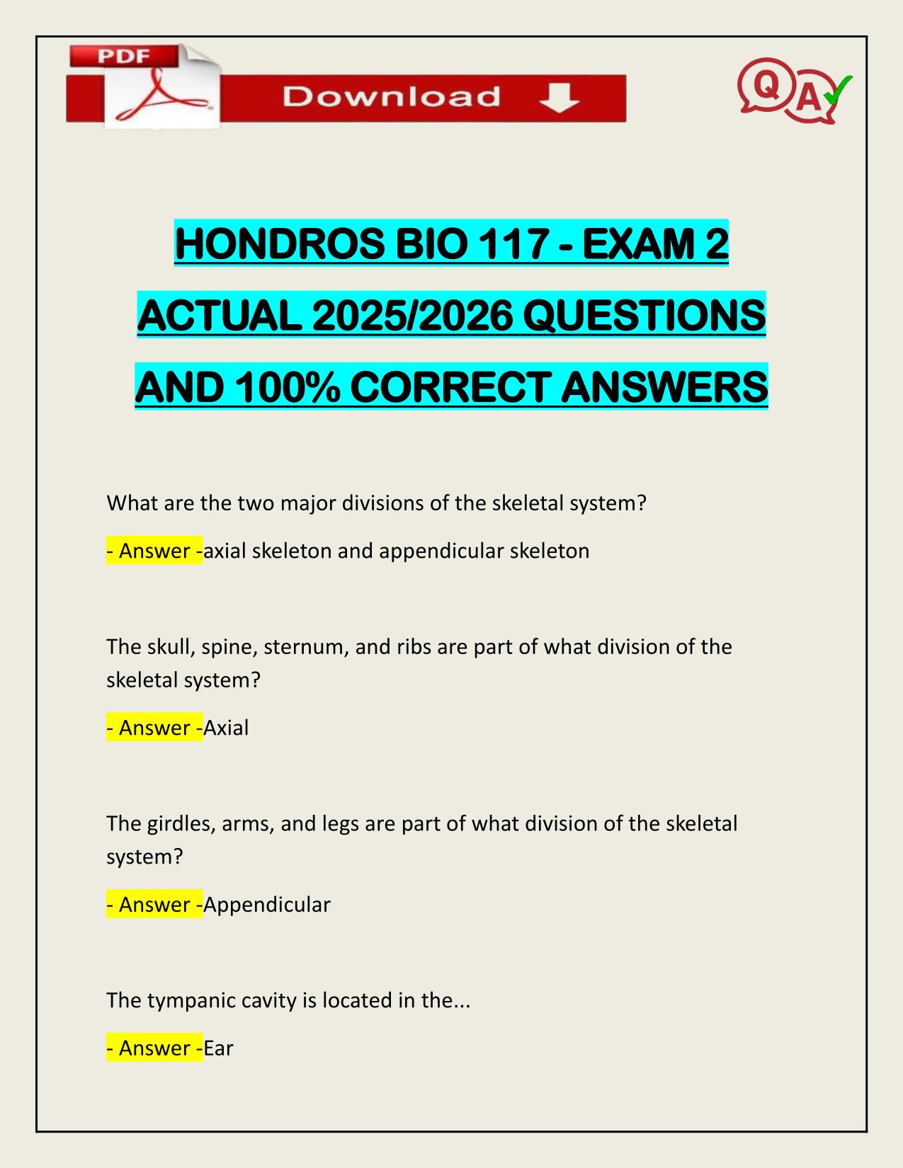 HONDROS BIO 117 - EXAM 2 ACTUAL 2025/2026 Q&A 100% PASS