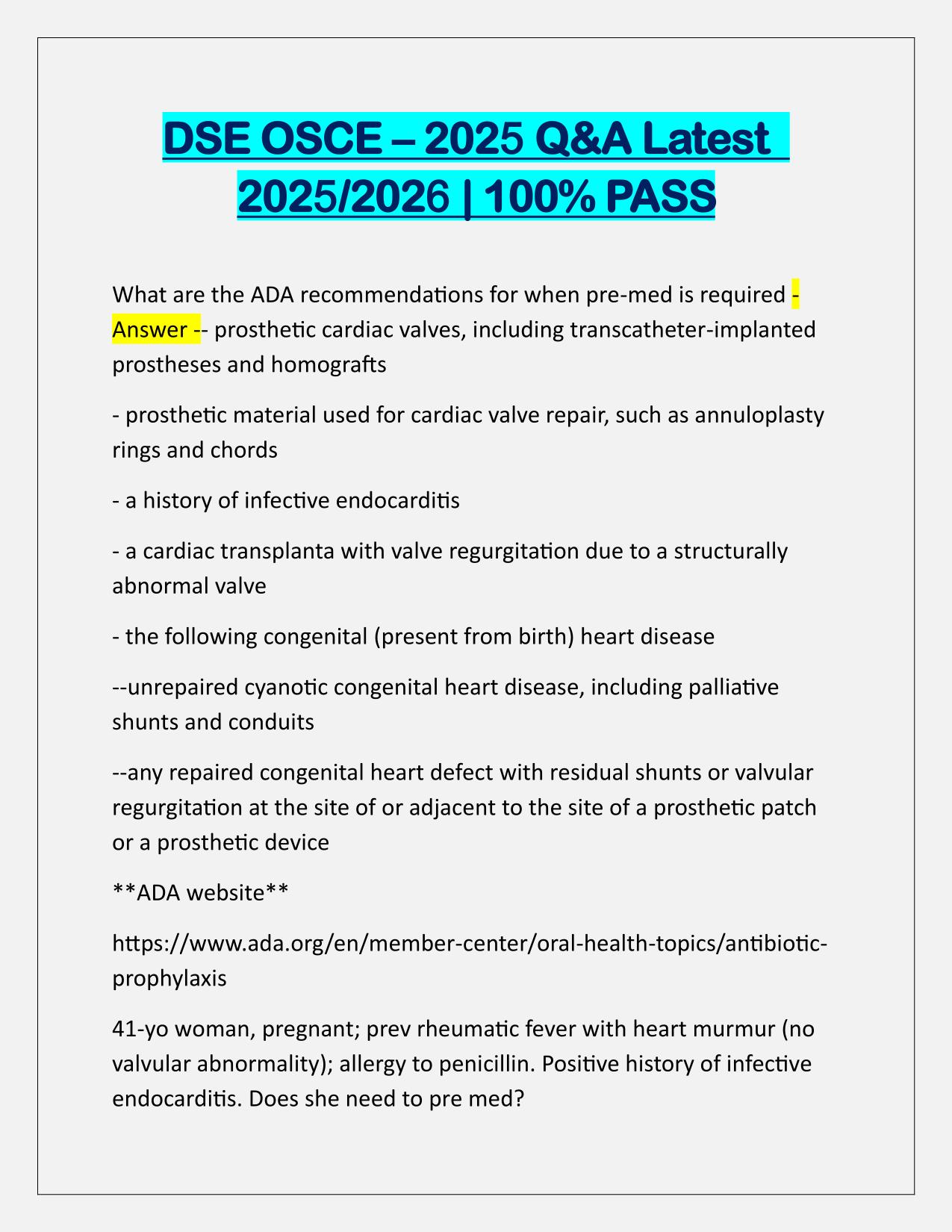 DSE OSCE EXAM Q&A Latest Update