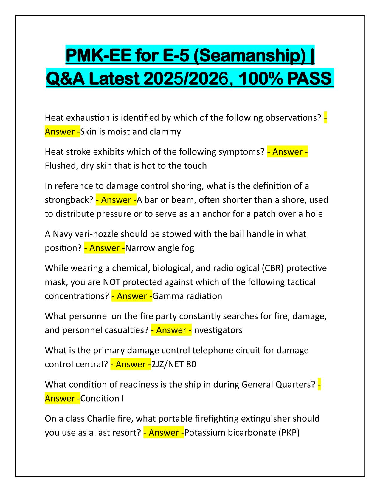 PMK-EE for E-5 (Seamanship) Questions and Correct Answers