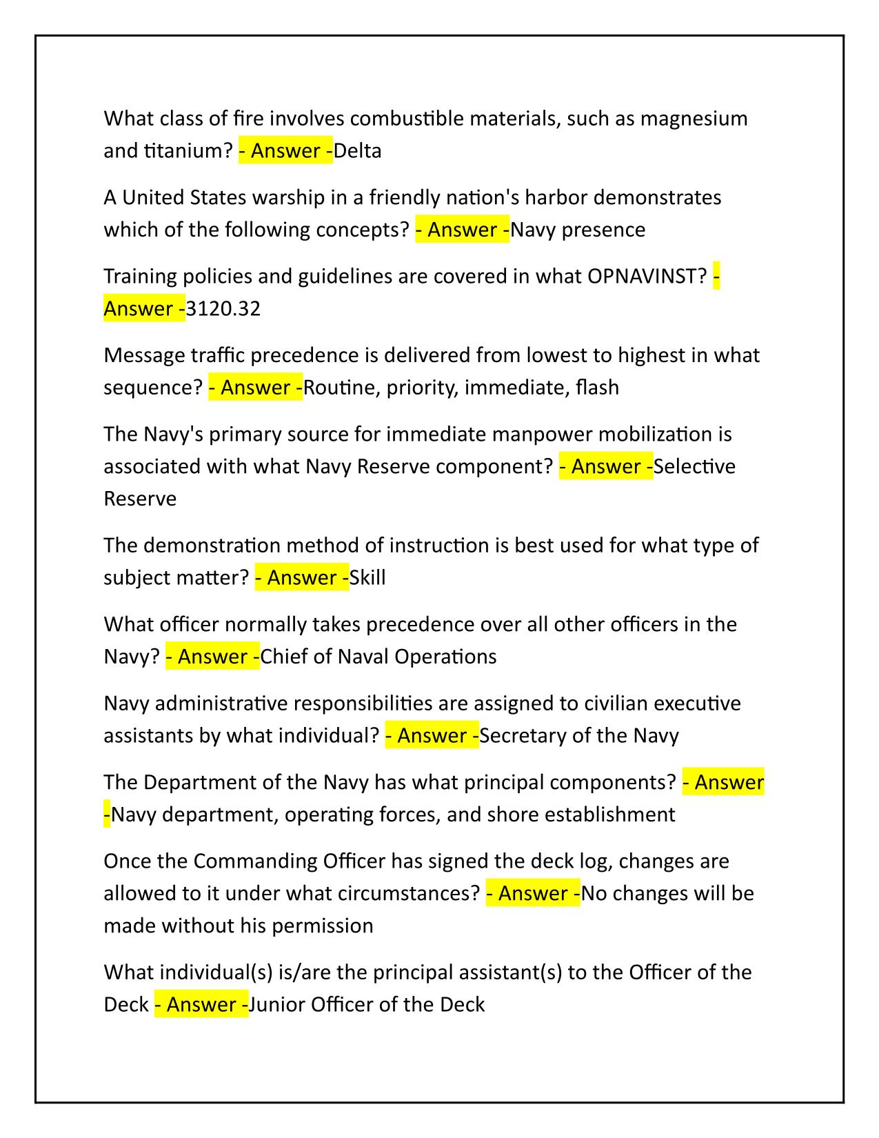 PMK-EE for E-5 (Seamanship) Questions and Correct Answers