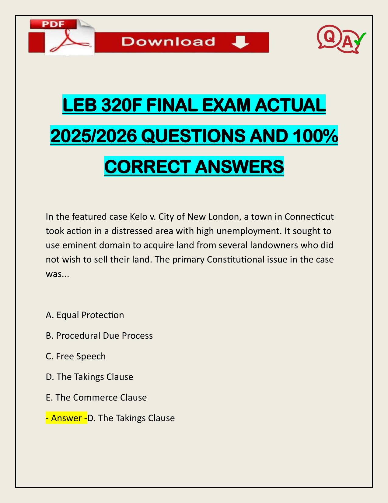 LEB 320F FINAL EXAM ACTUAL 2025/2026 Q&A