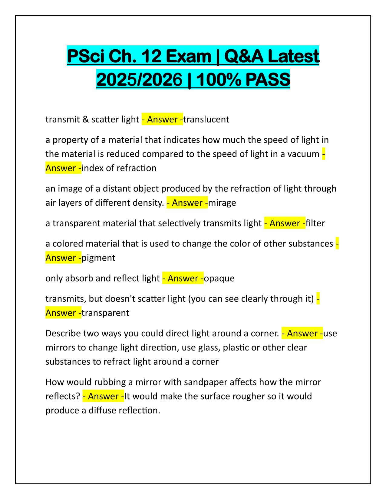 Package Deal for PSCI Exams Correctly Answered Latest Update 2025-2026