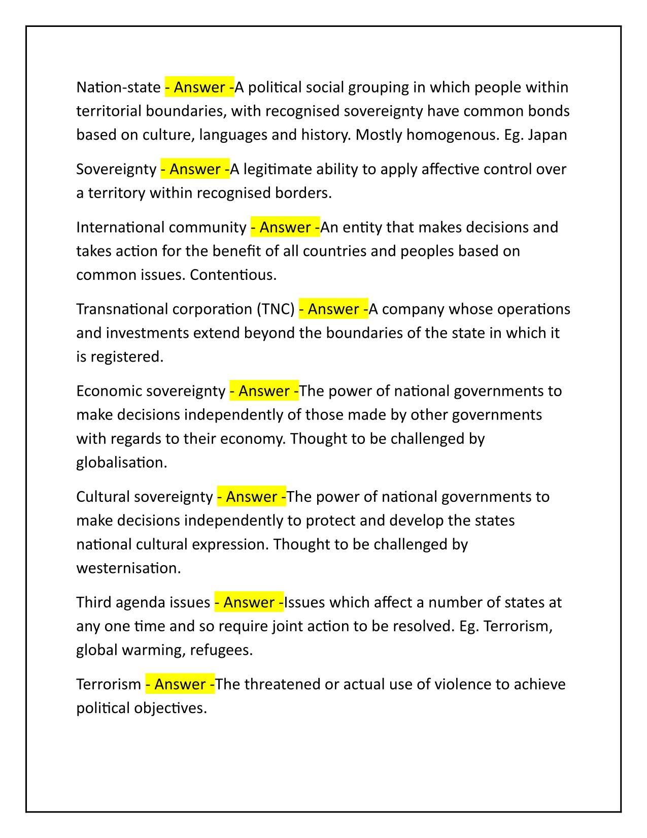 Global Politics Questions and Correct Answers Latest Update