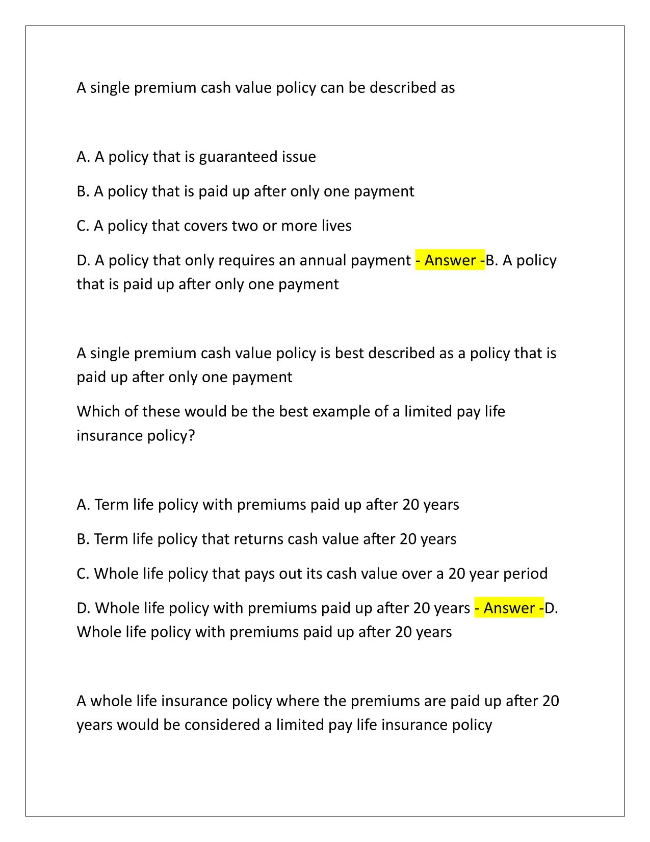 xcel Life Policies Exam Q&A Latest Update