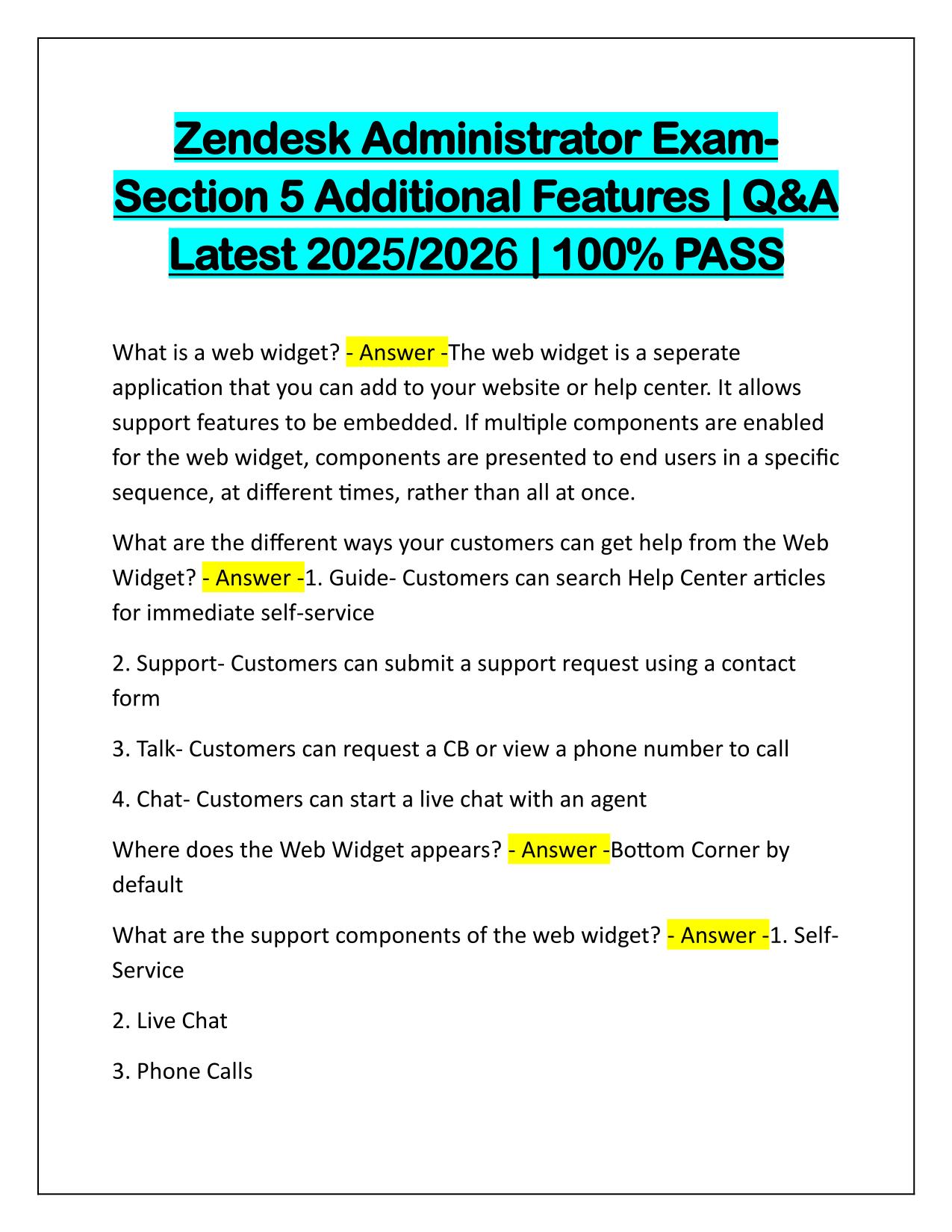 Zendesk Administrator Exam Section 5 Additional Features Correctly Answered 2025