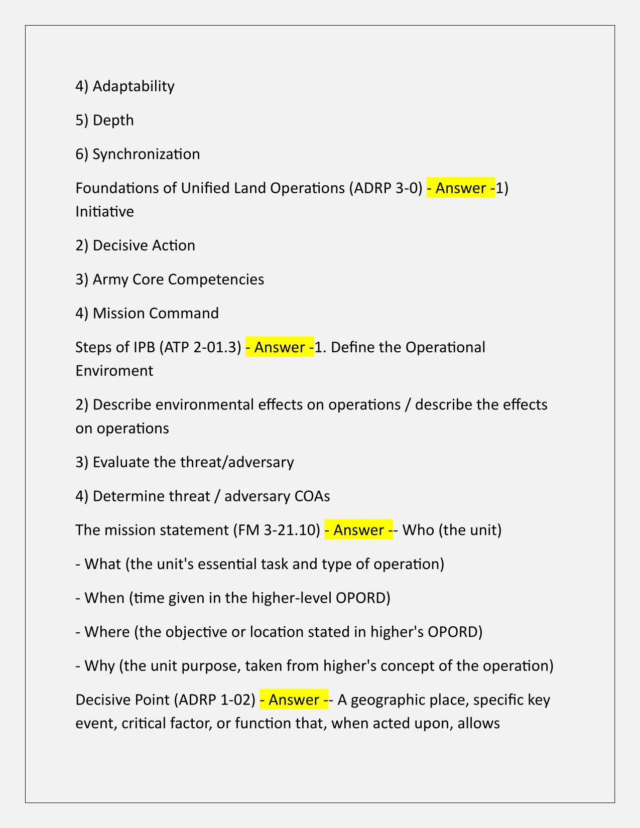 Updated Maneuver Captains Career Course Entrance Exam Q&A Latest Update