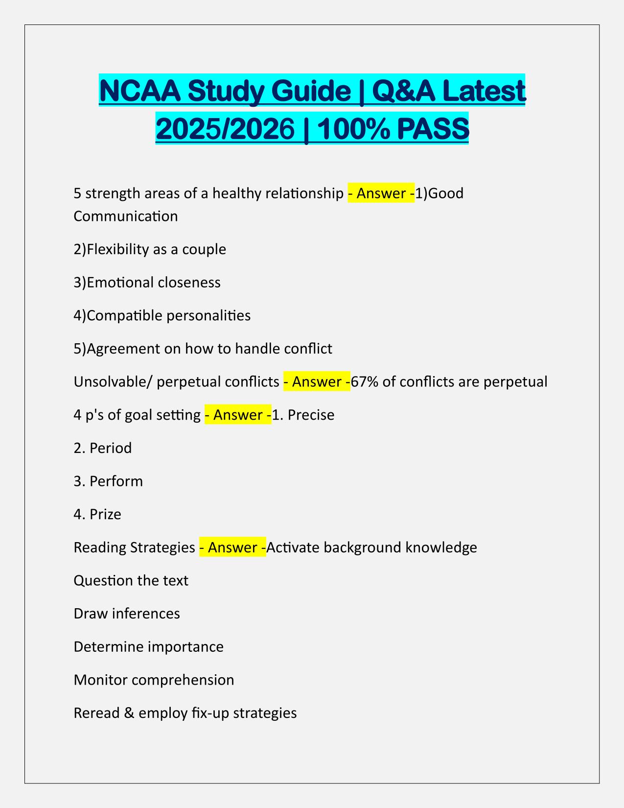 NCAA Study Guide Q&A Latest Update