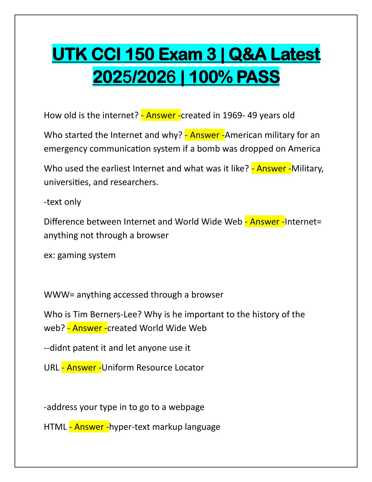 UTK CCI 150 Exam 3 Correctly Answered Latest Update