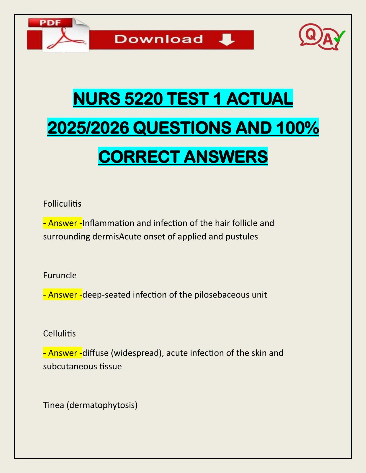 NURS 5220 TEST 1 ACTUAL 2025/2026 LATEST UPDATE